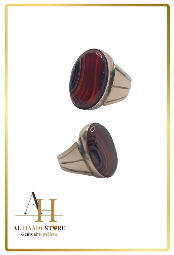 Natural Agate(Aqeeq) Silver ring